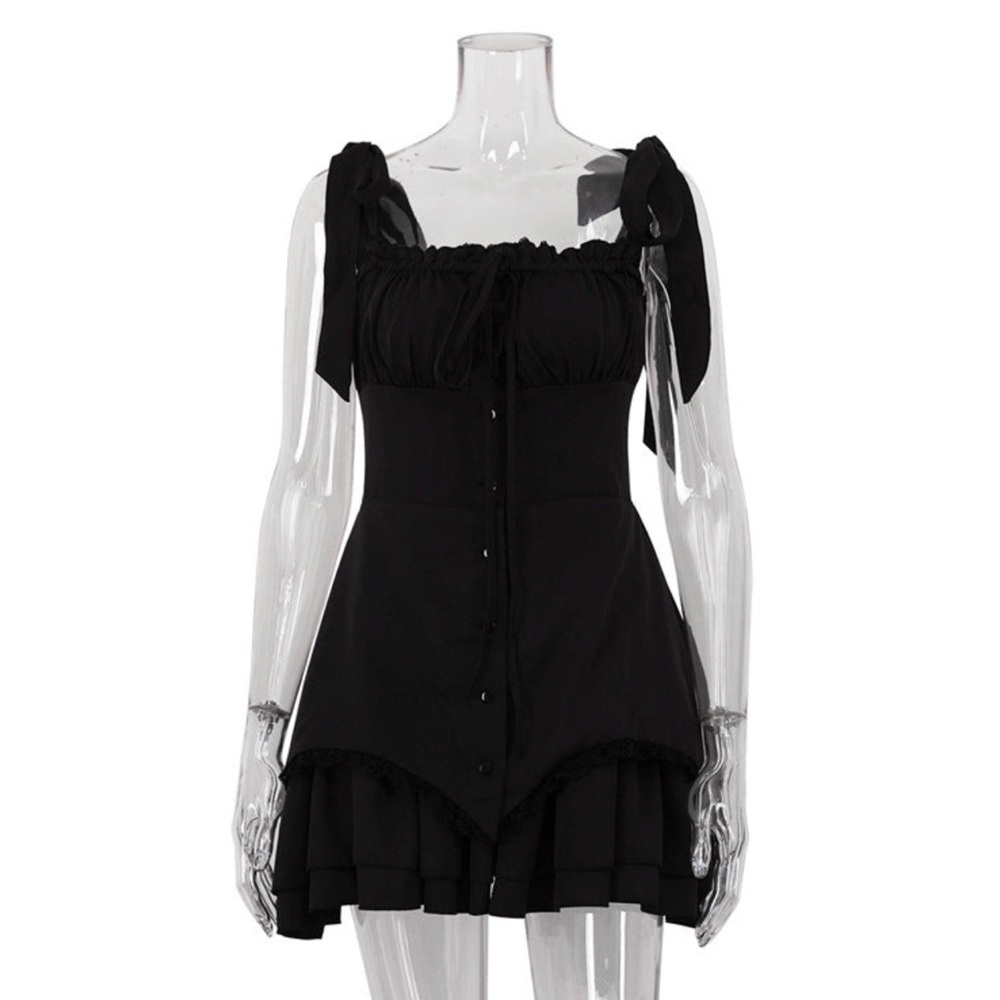Tied Strap Ruffle Trim Mini Dress - Picture 3 of 3